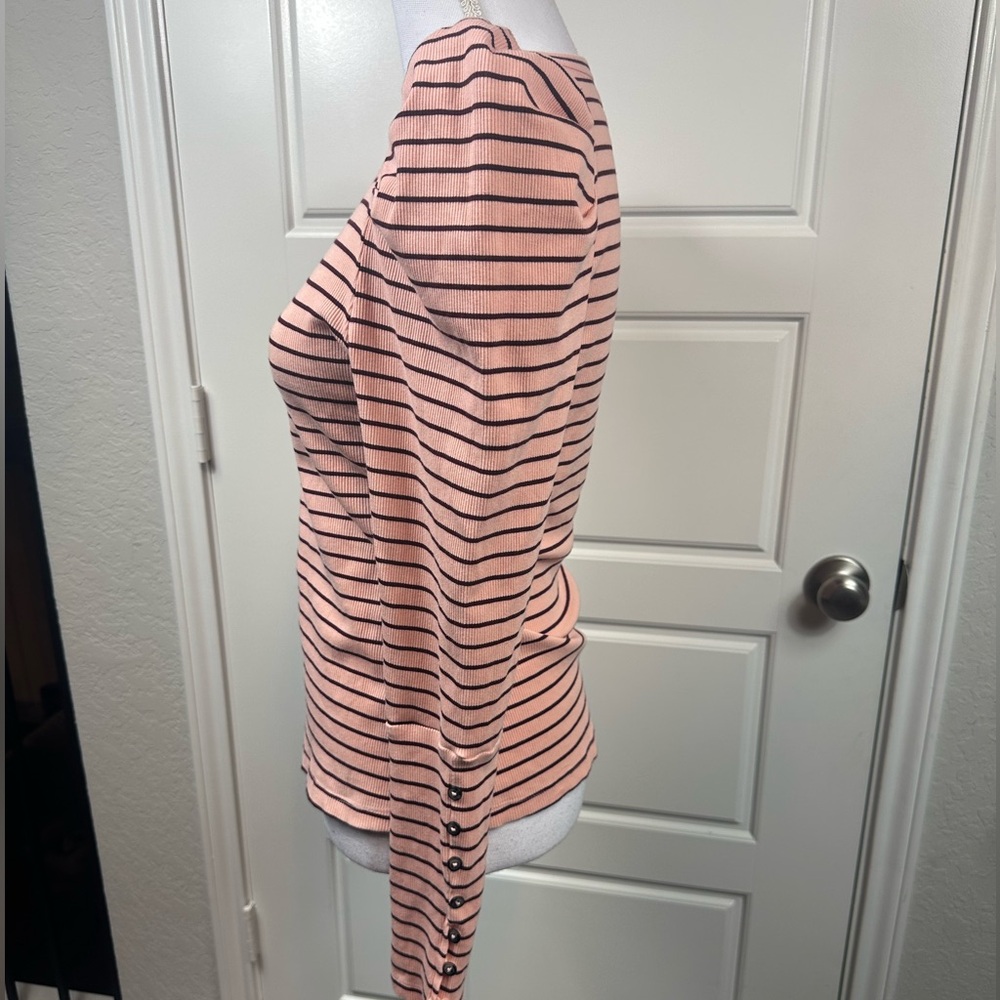 Maeve Anthropologie Classic Cotton Striped Ribbed Puff Sleeve Blouse Size Medium - Picture 5 of 12